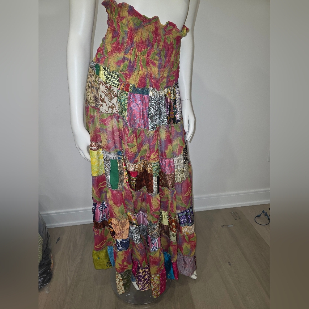Patchwork 100% silk dress / skirt - Picture 11 of 15